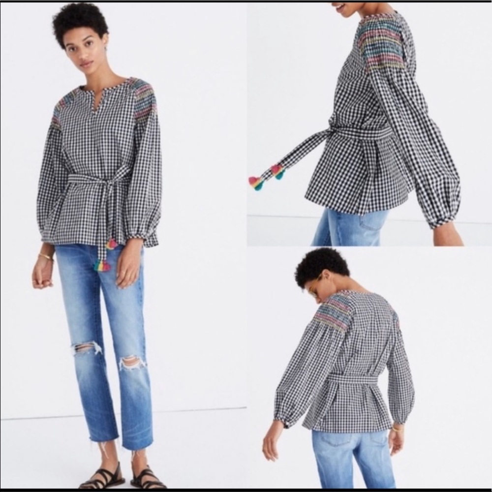 MADEWELL TOP Black/White Checked Smocked Gingham - Picture 3 of 8